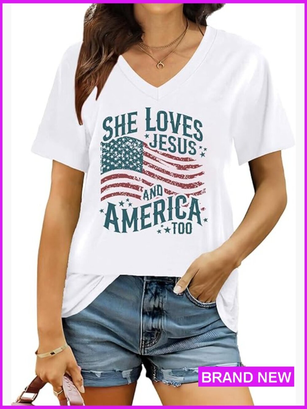 Patriotic USA Flag V-Neck T-Shirt Soft Cotton Blend Regular Fit